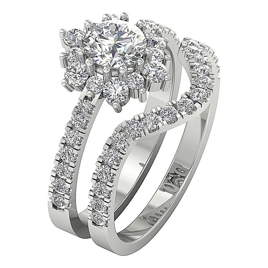 White Gold Diamond Wedding Ring Sets Round Cut I1 G 2.00 Ct Prong Set