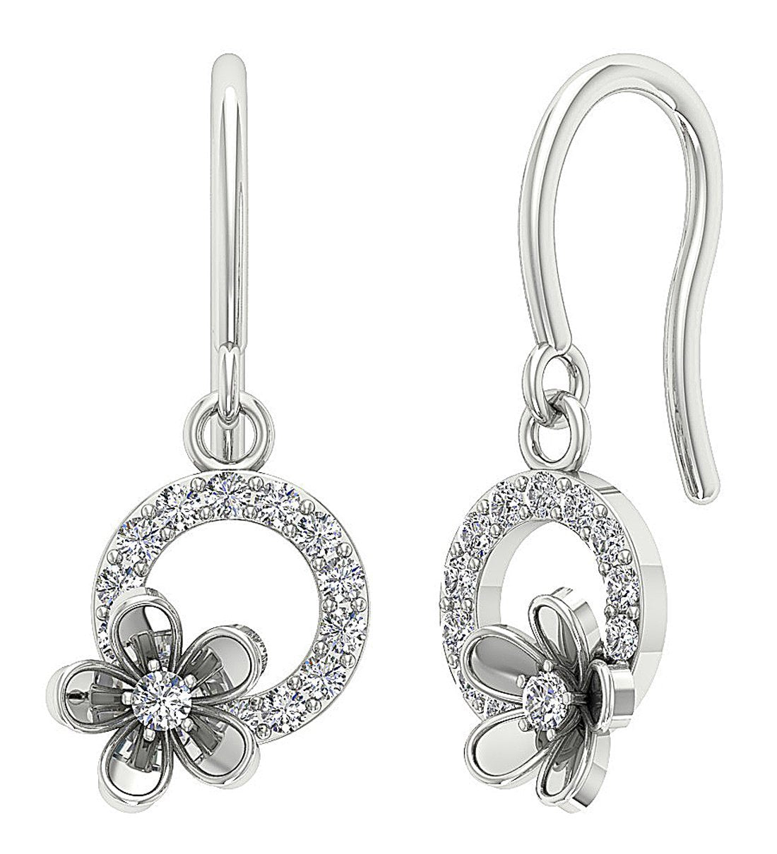 Round Diamond Dangle Anniversary Earrings SI1/I1 G 0.40 Ct 18k/14k White Gold Prong Set