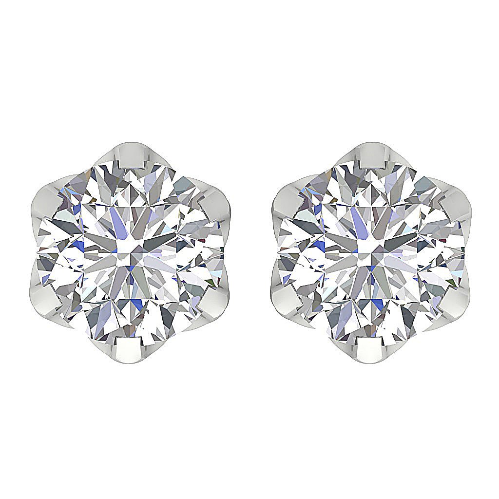 Diamond Solitaire Studs Earrings 14k White Gold Prong Set
