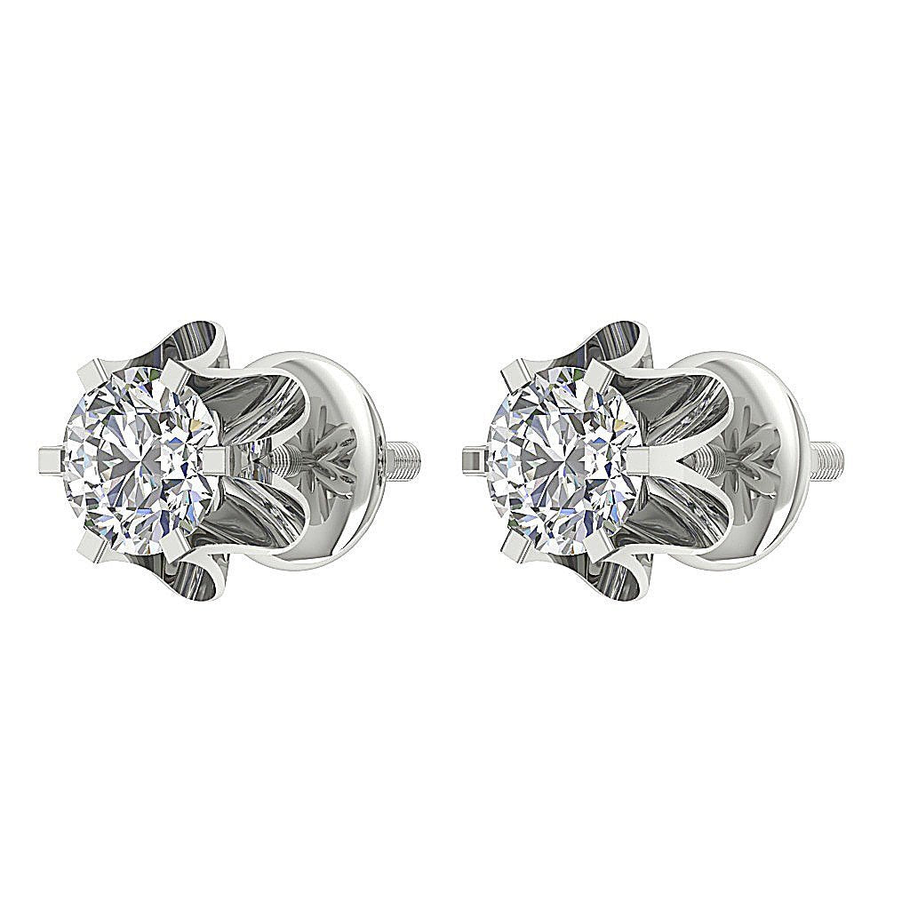 Natural Diamond Solitaire Studs Engagement Earrings SI1/I1 G 0.55 Ct 14k/18k White Gold Prong Set