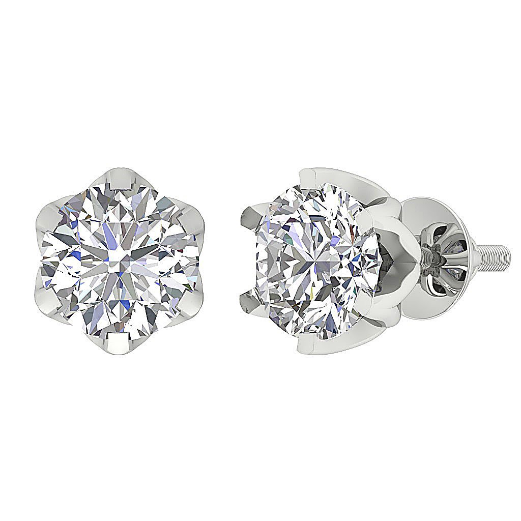 Beautiful Round Cut Diamond Solitaire Studs Earrings 14k White Gold Prong Set