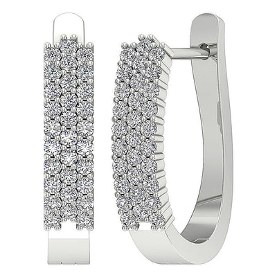 Round Diamond Medium Hoop Anniversary Earrings SI1/I1 G 0.60 Ct 18k/14k White Gold Prong Set