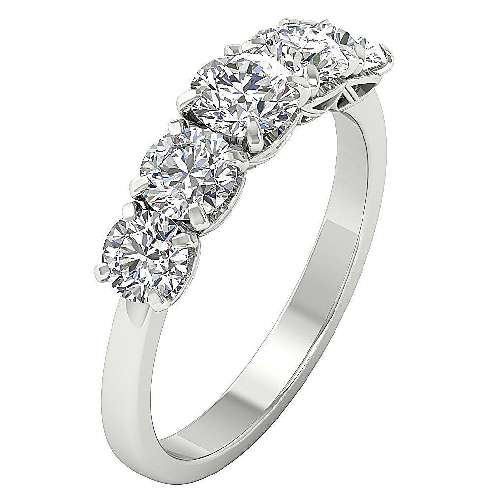 14k White Gold Designer Five Stone Anniversary Ring SI1 G 1.85 Ct Round Diamond Prong Set