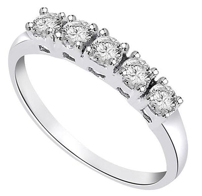 Prong Set Designer Five Stone Anniversary Ring SI1 G 0.50 Ct Round Diamond 14k White Gold