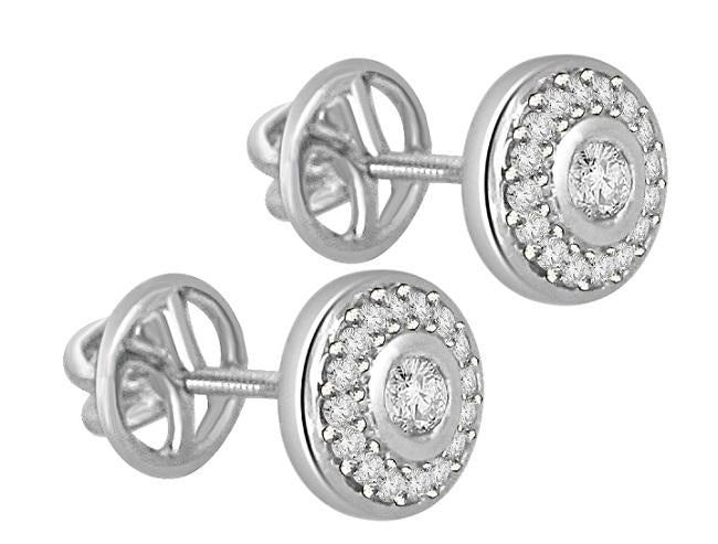 Designer Halo Solitaire Studs Earrings Pave Set 14k/18k Gold Natural Diamonds I1 G 0.50 Ct