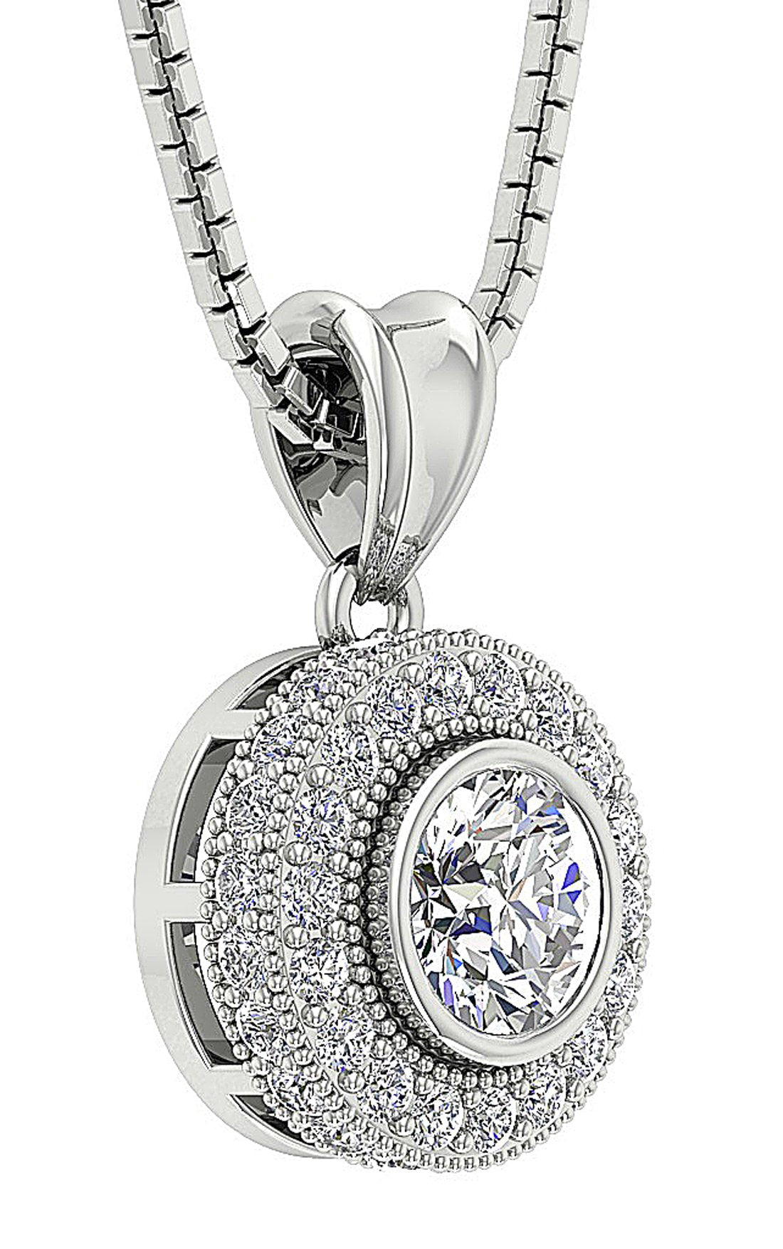 Halo Cluster Pendants Prong Bezel Set Round Diamond I1/SI1 G 1.00 Carat 14k/18k Solid White Gold