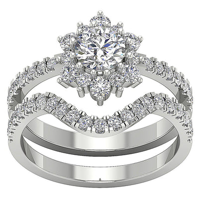 White Gold Diamond Wedding Ring Sets Round Cut I1 G 2.00 Ct Prong Set