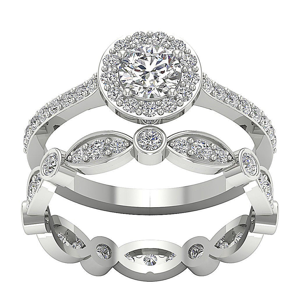 SI1 G 2.45 Ct Designer Halo Bridal Ring Set Natural Diamond Prong & Bezel Set