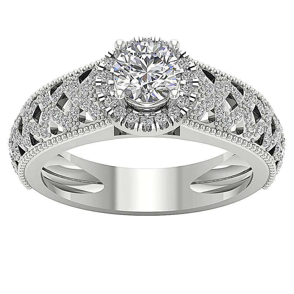 14k Rose Gold Milgrain Halo Solitaire Wedding Ring Genuine Diamond I1 G 1.60 Ct Prong Set