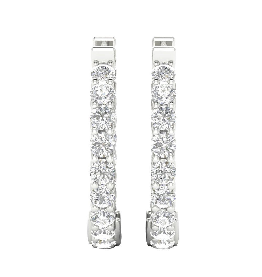 VVS1/VS1/SI1/I1 G 1.50 Ct Inside Outside Hoop Engagement Earrings 18k/14k Yellow Gold Natural Diamond Prong Set