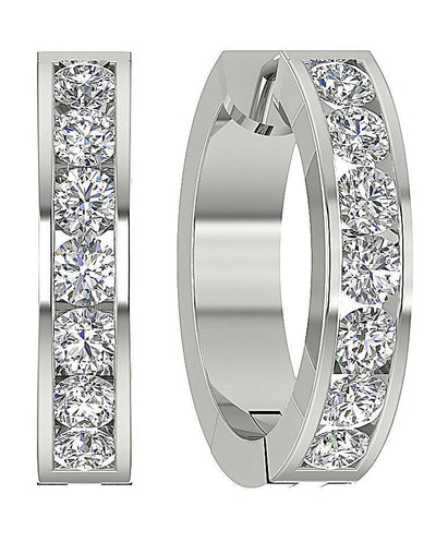 Channel Set Large Hoops Anniversary Earrings Round Diamond SI1/I1 G 1.50 Ct 18k/14k White Yellow Rose Gold