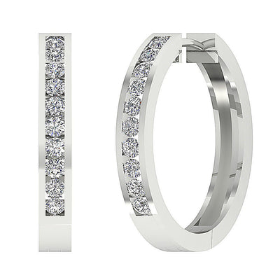 Large Hoops Anniversary Earrings Round Diamond VVS1/VS1/SI1/I1 2.20 Ct 18k/14k Solid Gold Channel Set