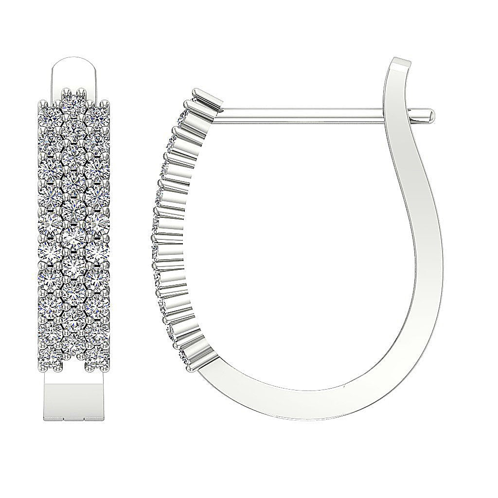 Round Diamond Medium Hoop Anniversary Earrings SI1/I1 G 0.60 Ct 18k/14k White Gold Prong Set