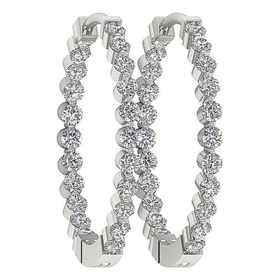 Natural Diamond Inside Outside Hoop Engagement Earrings VVS1/VS1/SI1/I1 G 0.75 Ct 18k/14k White Gold Pave Set