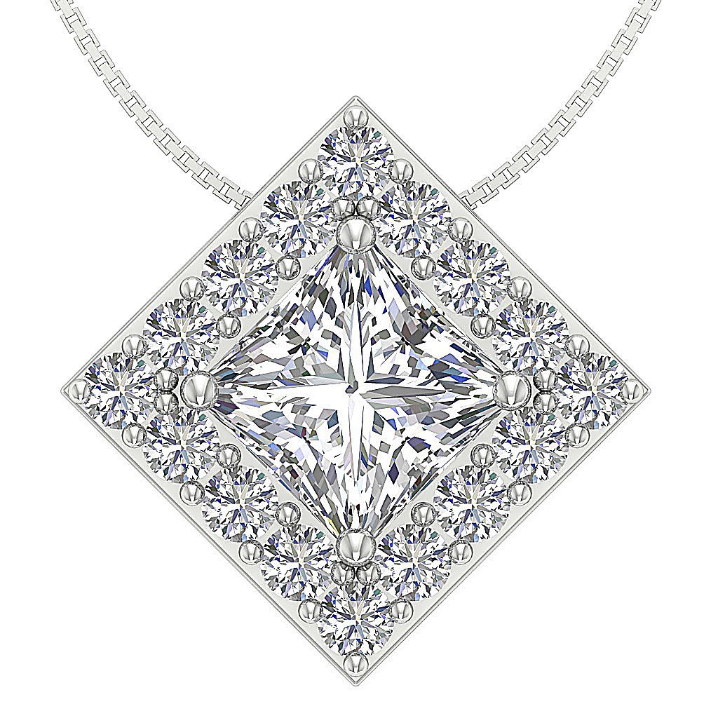 Square Halo Pendants 14k/18k Solid Gold SI1 G 0.75 Carat Princess Round Diamond