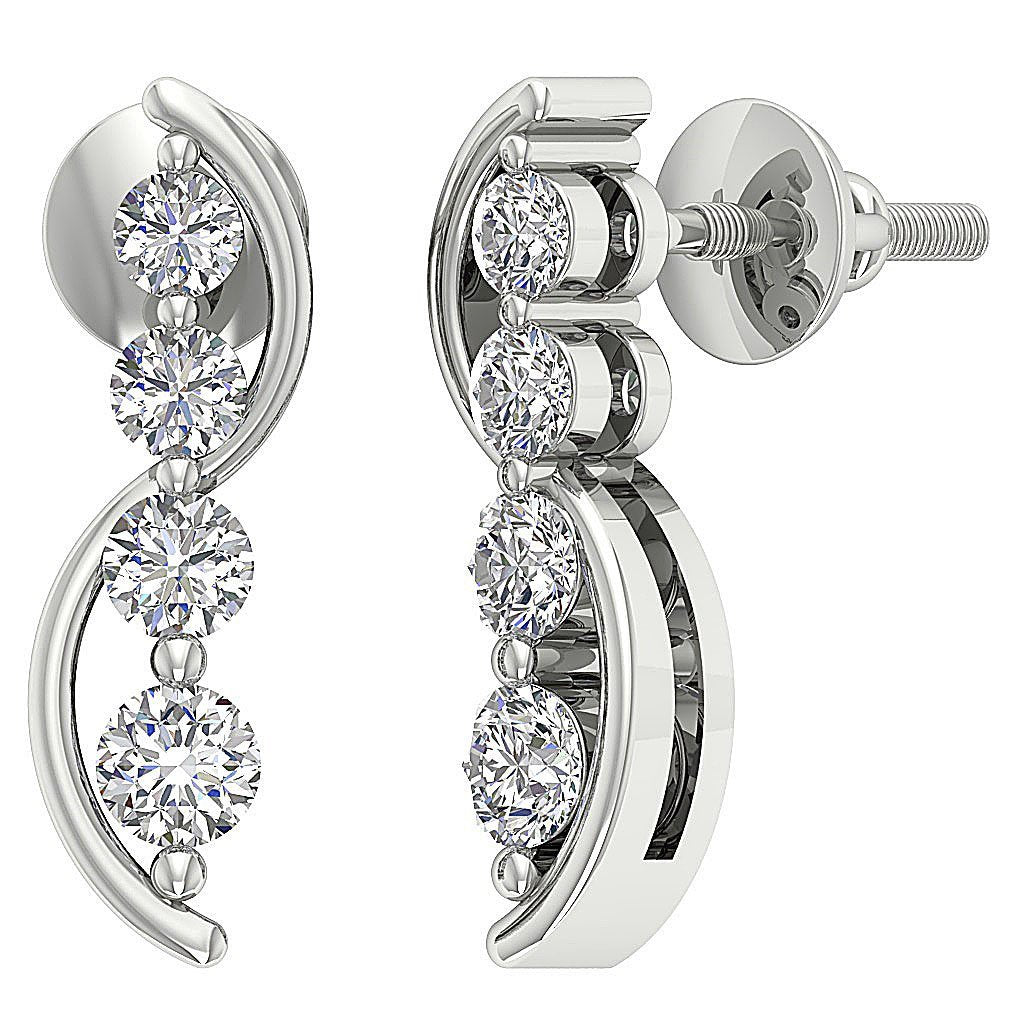 Prong Set Fashion Engagement Earrings Natural Diamond VVS1/VS1/SI1/I1 G 0.35 Ct 18k/14k White Yellow Rose Gold