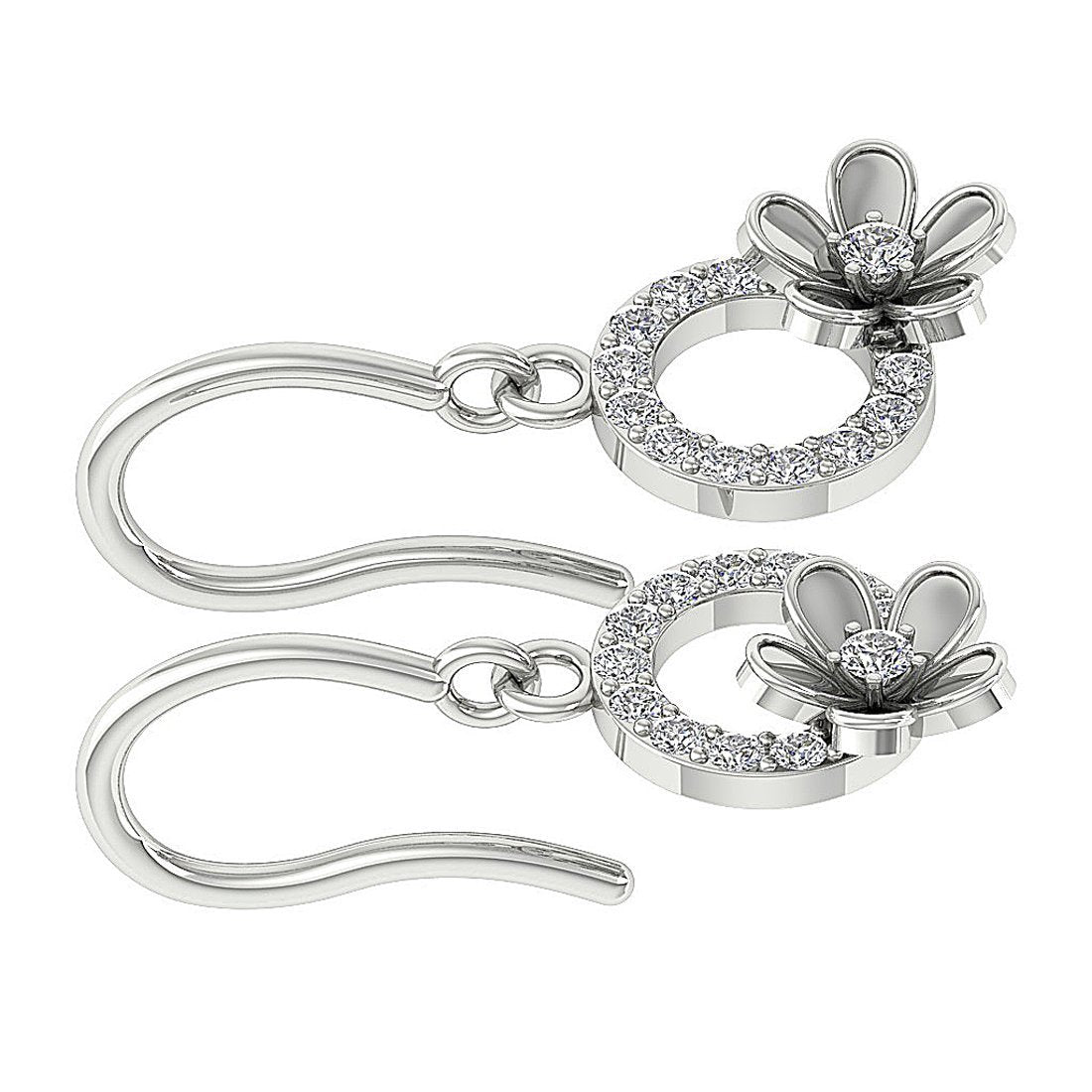 Round Diamond Dangle Anniversary Earrings SI1/I1 G 0.40 Ct 18k/14k White Gold Prong Set