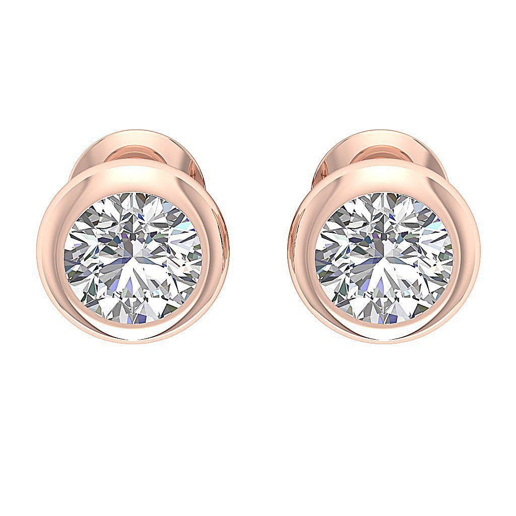 Bezel Set Solitaire Studs Earrings Natural Diamond I1 G 1.00 Ct 14k/18k White Yellow Rose Gold