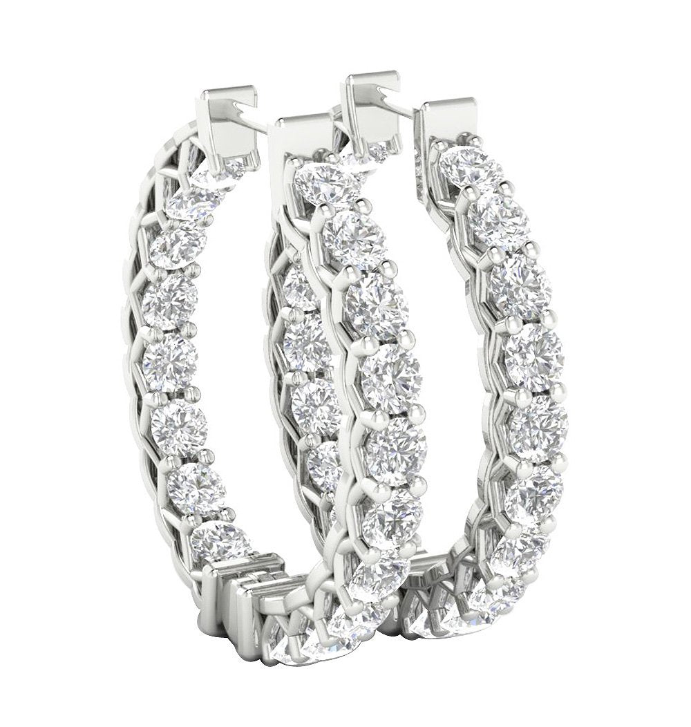 VVS1/VS1/SI1/I1 G 1.50 Ct Inside Outside Hoop Engagement Earrings 18k/14k Yellow Gold Natural Diamond Prong Set
