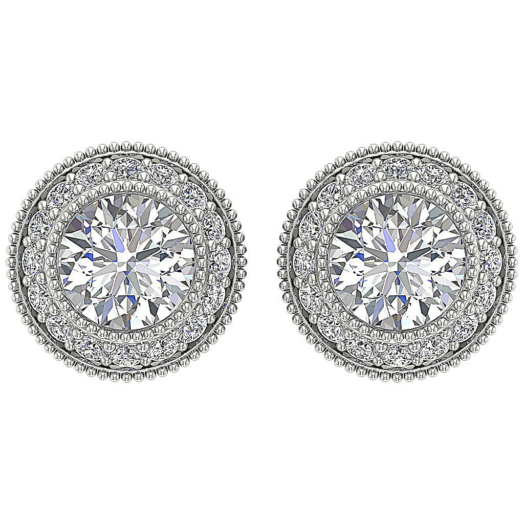 Designer Halo Solitaire Stud Earring SI1 G 1.20Ct 14k/18k Solid Gold Round Diamond Prong Bezel Set