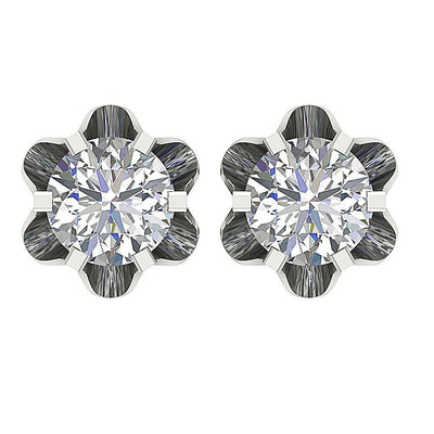 Natural Diamond Solitaire Studs Engagement Earrings SI1/I1 G 0.55 Ct 14k/18k White Gold Prong Set
