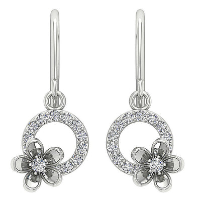 Round Diamond Dangle Anniversary Earrings SI1/I1 G 0.40 Ct 18k/14k White Gold Prong Set