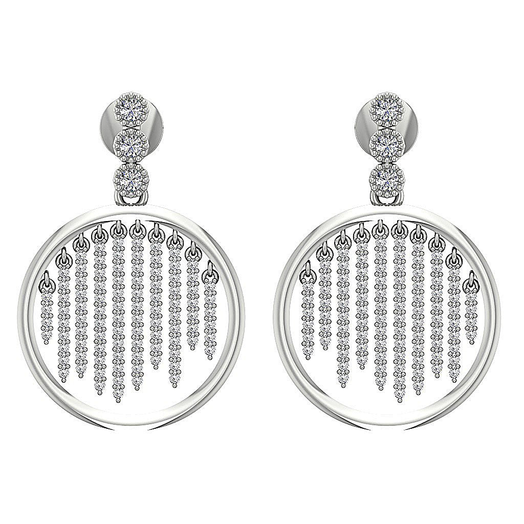 Natural Diamond Chandelier Engagement Earrings SI1/I1 G 1.00 Ct 18k/14k White Gold Prong Bezel Set