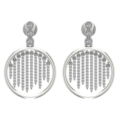 Natural Diamond Chandelier Engagement Earrings SI1/I1 G 1.00 Ct 18k/14k White Gold Prong Bezel Set