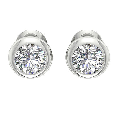 14k/18k Rose Gold Solitaire Studs Anniversary Earrings Round Diamond SI1 G 1.00 Ct Bezel Set