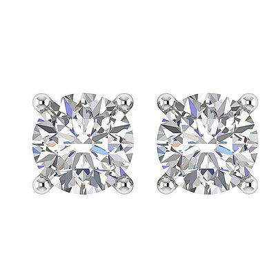 Solitaire Basket Studs Earrings 14k White Gold Natural Diamonds SI1/I1 G 0.75 Ct