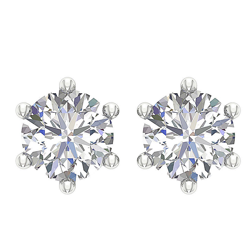 Six Prong Set Solitaire Studs Earrings 14k / 18k Natural Diamonds I1 G 0.40 Ct
