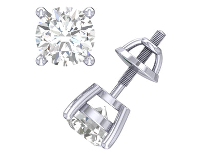 Solitaire Studs Earrings 14k / 18k Gold Natural Diamonds I1 G 0.50 Ct