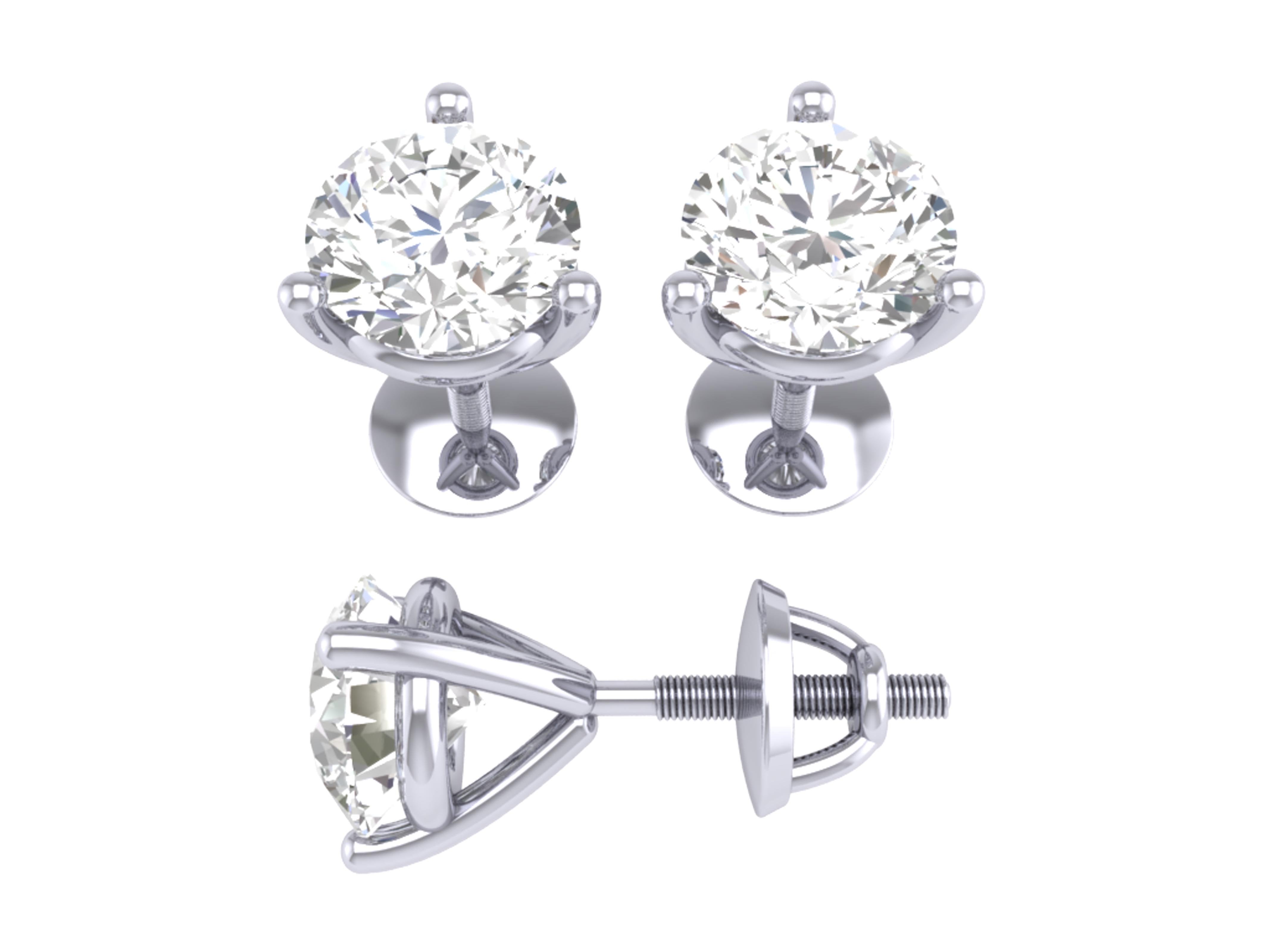14k/18k White Gold Natural Diamonds Solitaire Studs Earrings SI1 G 0.50 Ct Martini Prong Set 3.90MM