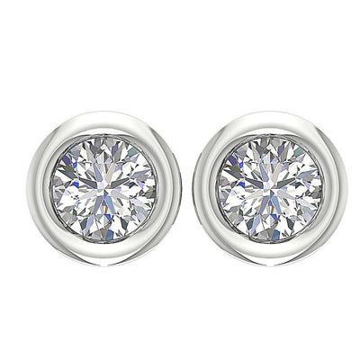 Solitaire Studs Earrings Round Diamonds Bezel Set 14k/18k White Yellow Gold SI1 G 0.55 Ct