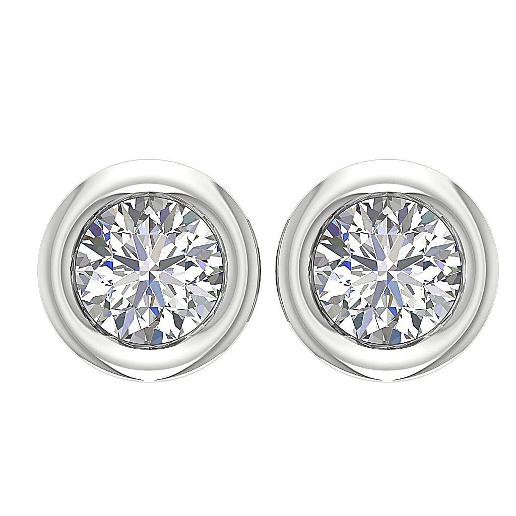 14k/18k Rose Gold Solitaire Studs Wedding Earrings Genuine Diamond SI1 G 0.75 Ct Bezel Set