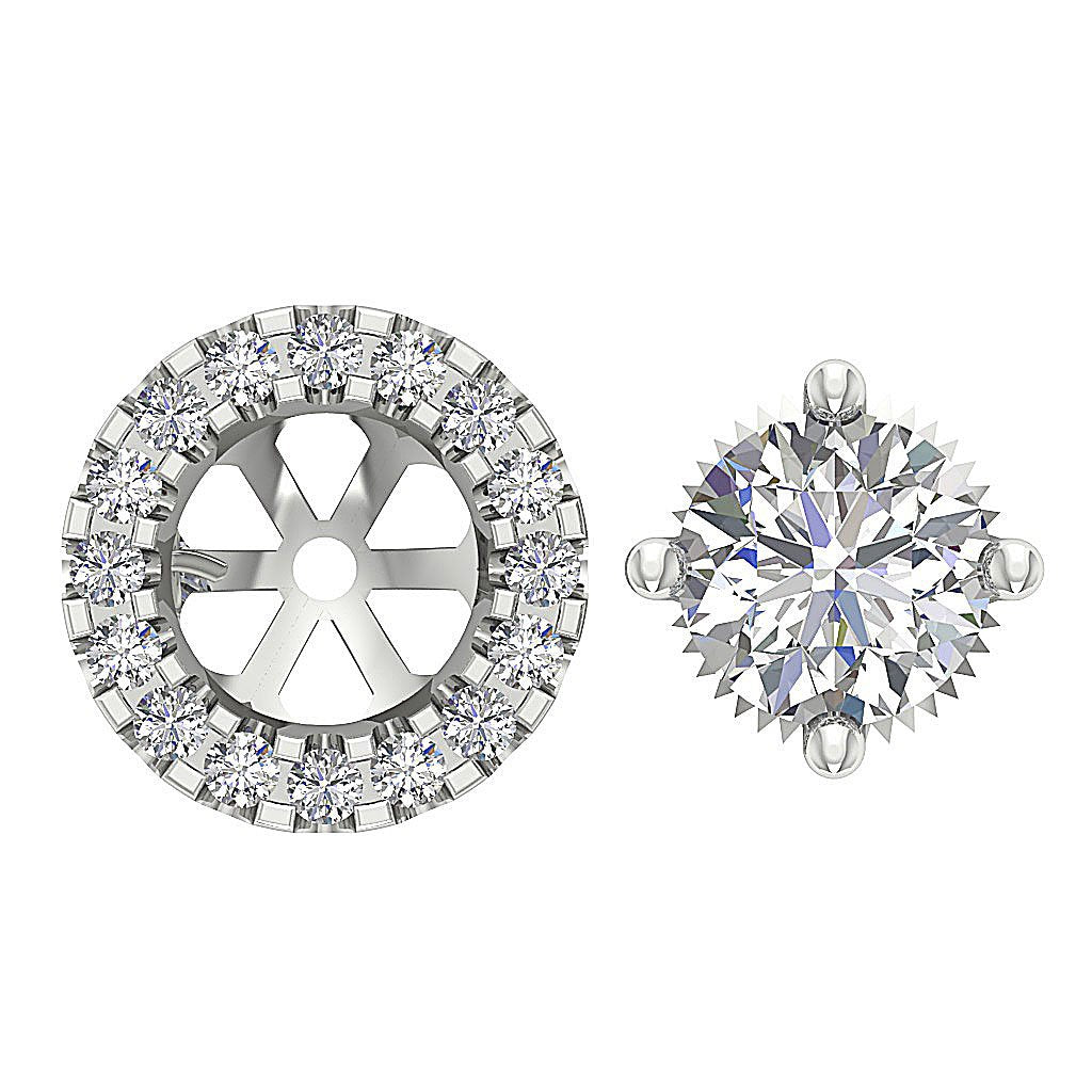 14k/18k Solid Gold Round Diamond SI1 G 1.30Ct Removable Jacket Halo Solitaire Stud Earring Prong Set