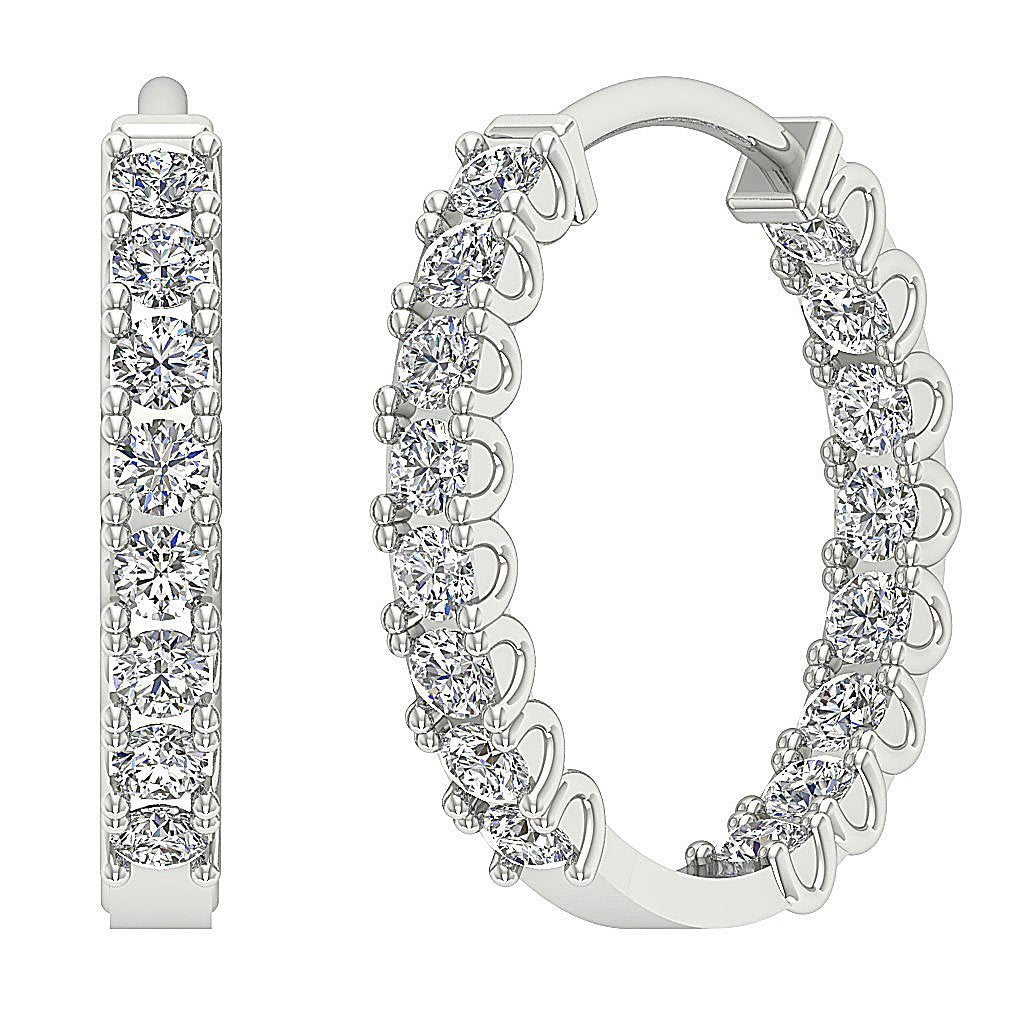 DesignerNaturalDiamond14kWhiteGoldHoopsEarring