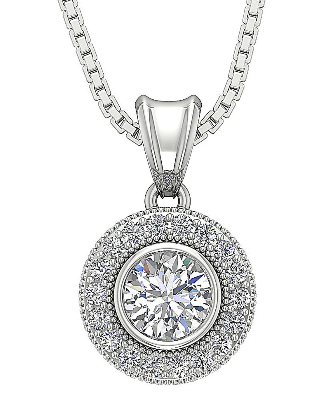 Halo Cluster Pendants Prong Bezel Set Round Diamond I1/SI1 G 1.00 Carat 14k/18k Solid White Gold