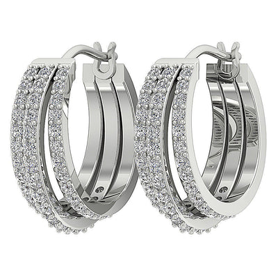 Genuine Diamond Large Hoops Wedding Earrings VVS1/VS1/SI1/I1 1.00 Ct 18k/14k White Gold Prong Set