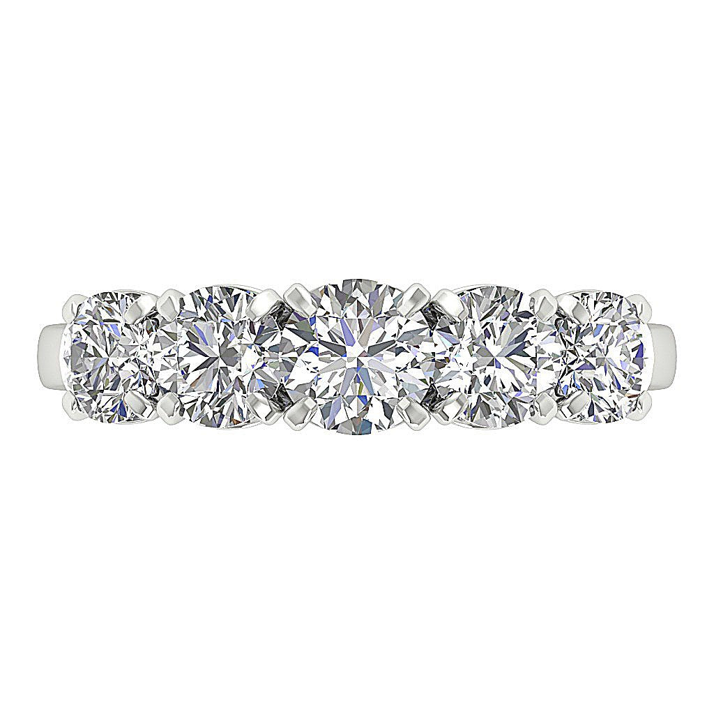 14k White Gold Designer Five Stone Anniversary Ring SI1 G 1.85 Ct Round Diamond Prong Set