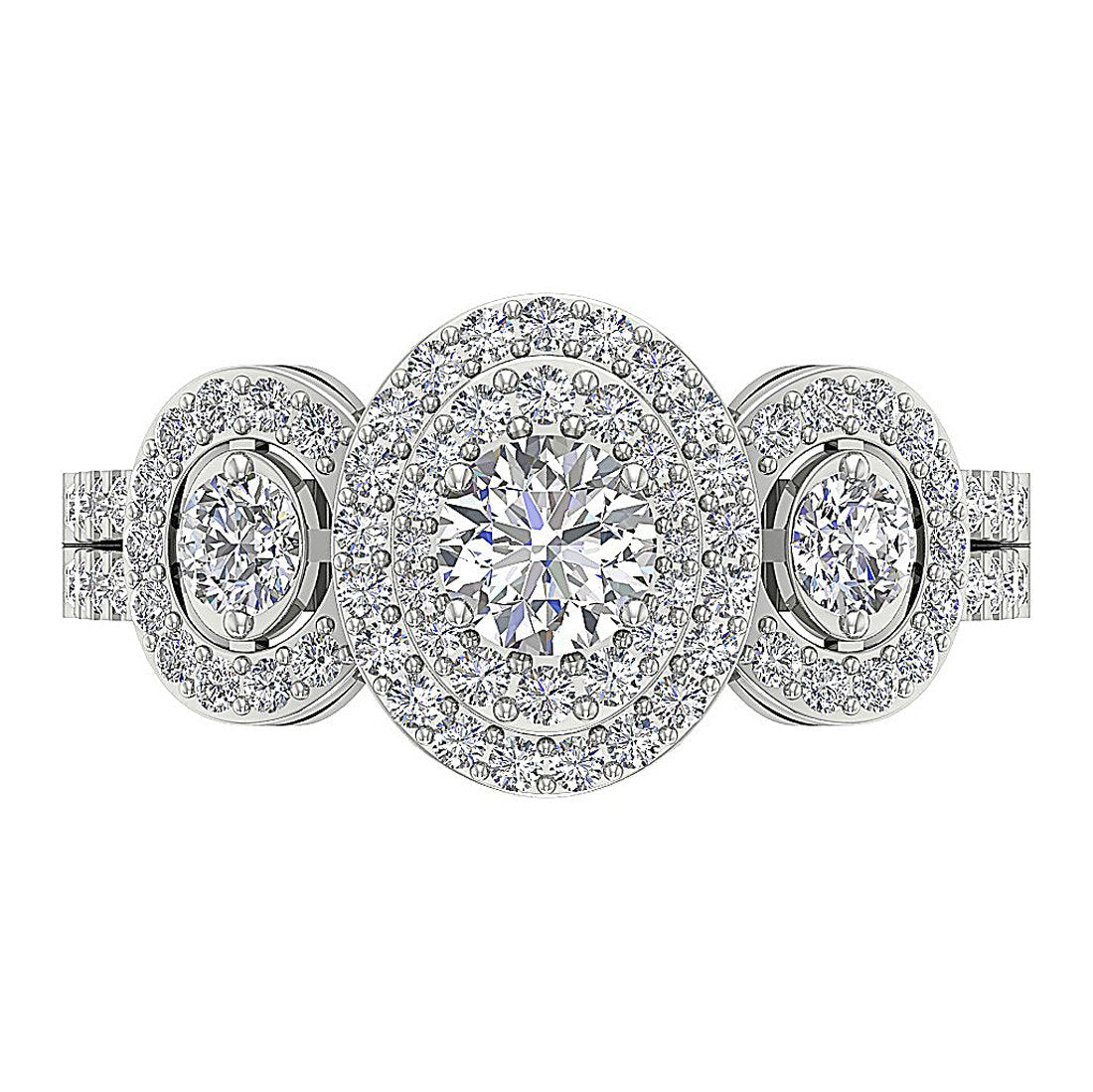 Solitaire Double Halo Engagement Ring Natural Diamond SI1 G 1.40 Ct 14k Solid Gold Prong Set