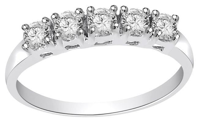 Prong Set Designer Five Stone Anniversary Ring SI1 G 0.50 Ct Round Diamond 14k White Gold