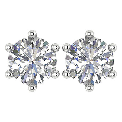 6 Prong Set Solitaire Stud Earring Brilliant Round Diamond I1 G 2.50 Ct 14k Solid Gold