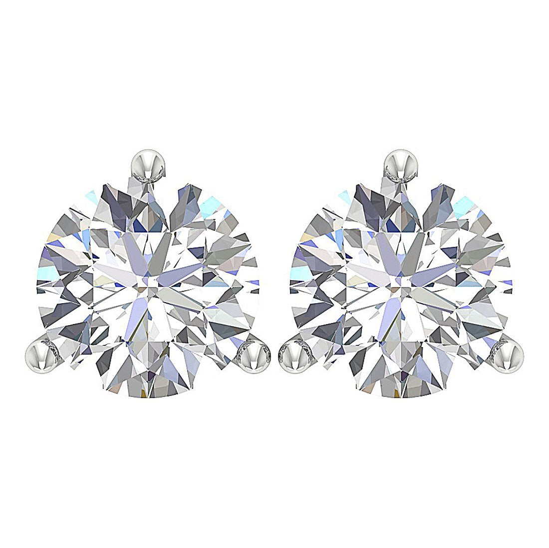 Martini 3 Prong Set Solitaire Stud Earring 14k Gold I1 G 2.50 Ct Round Cut Diamond