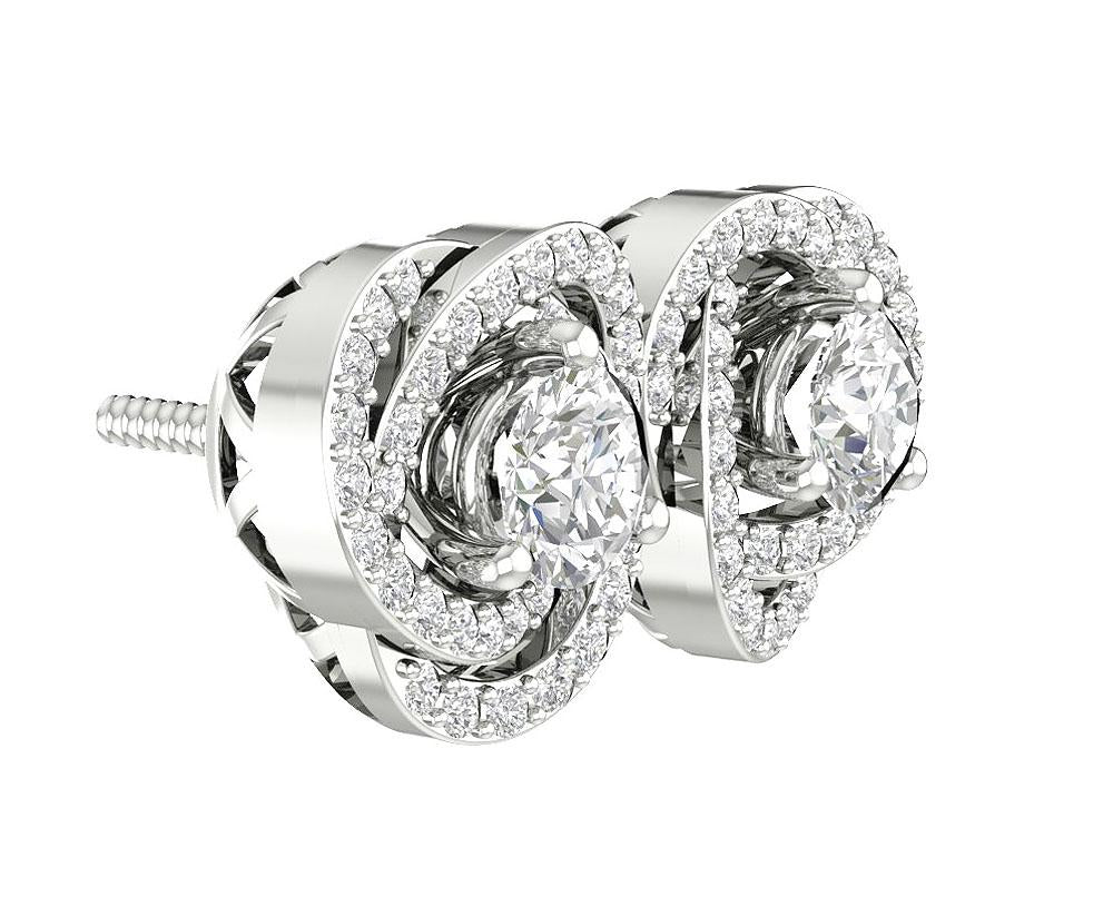 14k/18k White Gold Natural Diamond I1 G 1.50Ct Removable Jacket Halo Solitaire Stud Earring 12.70MM