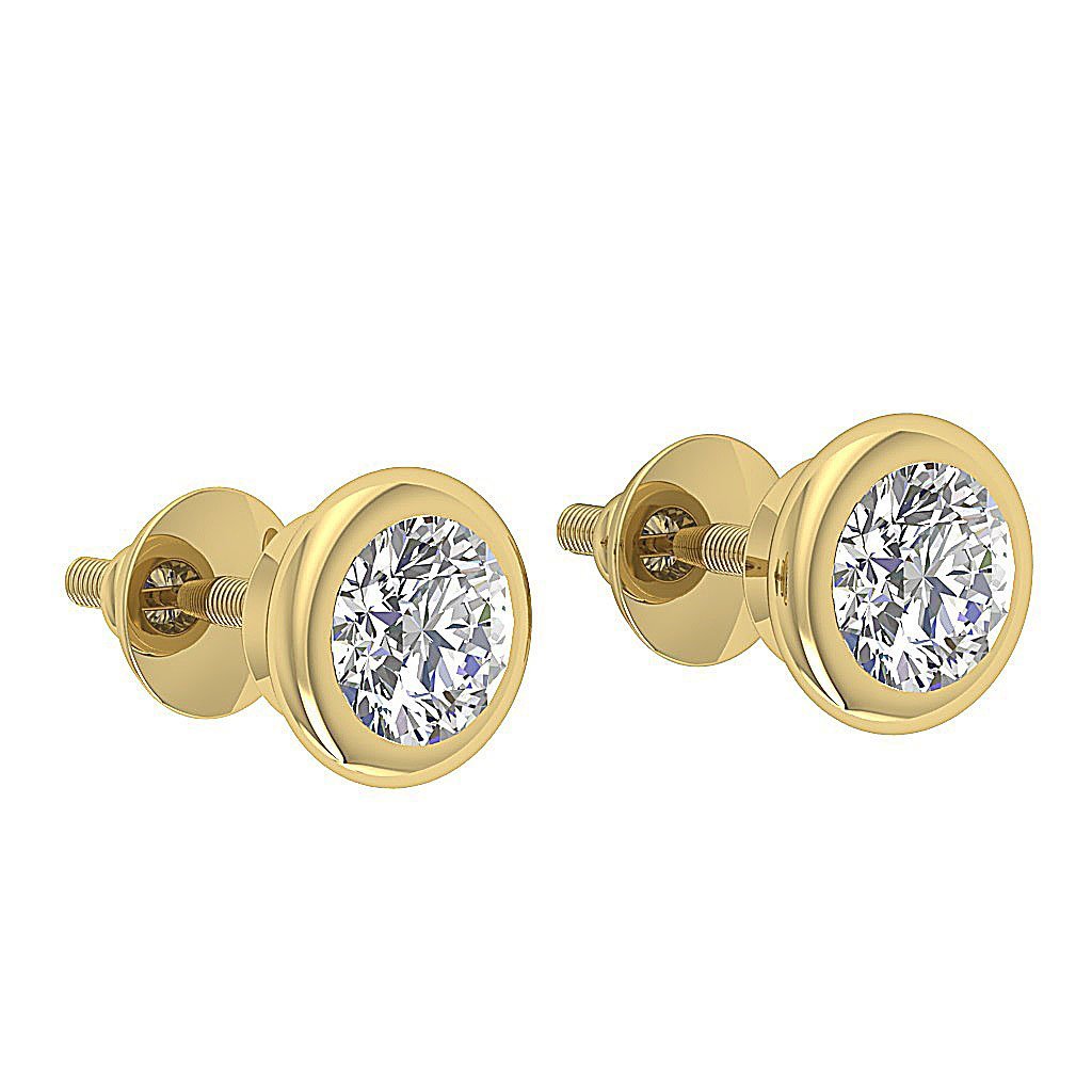 14k/18k Rose Gold Solitaire Studs Anniversary Earrings Round Diamond SI1 G 1.00 Ct Bezel Set
