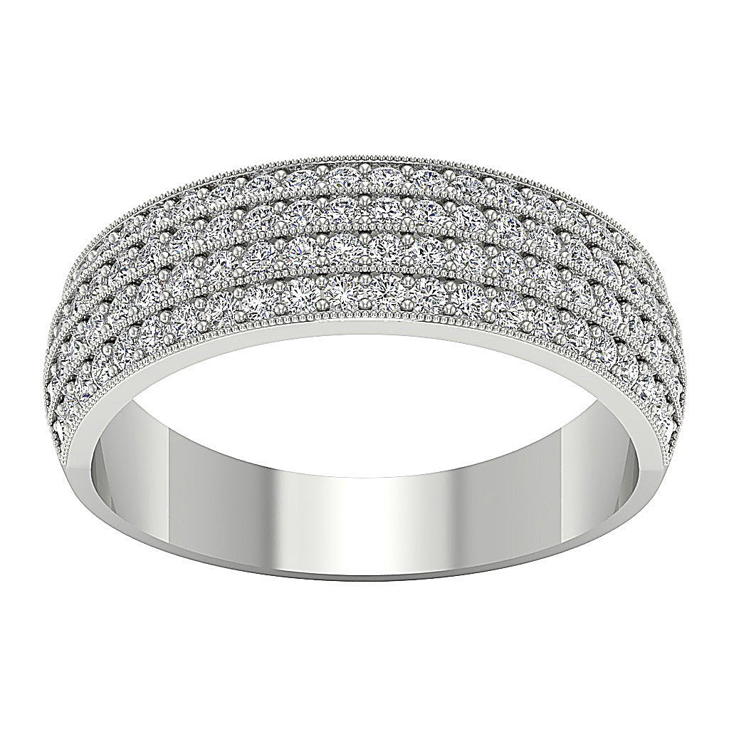 14k White Gold Petite Anniversary Ring SI1 G 0.90 Ct Natural Round Diamond Pave Set 7.20MM