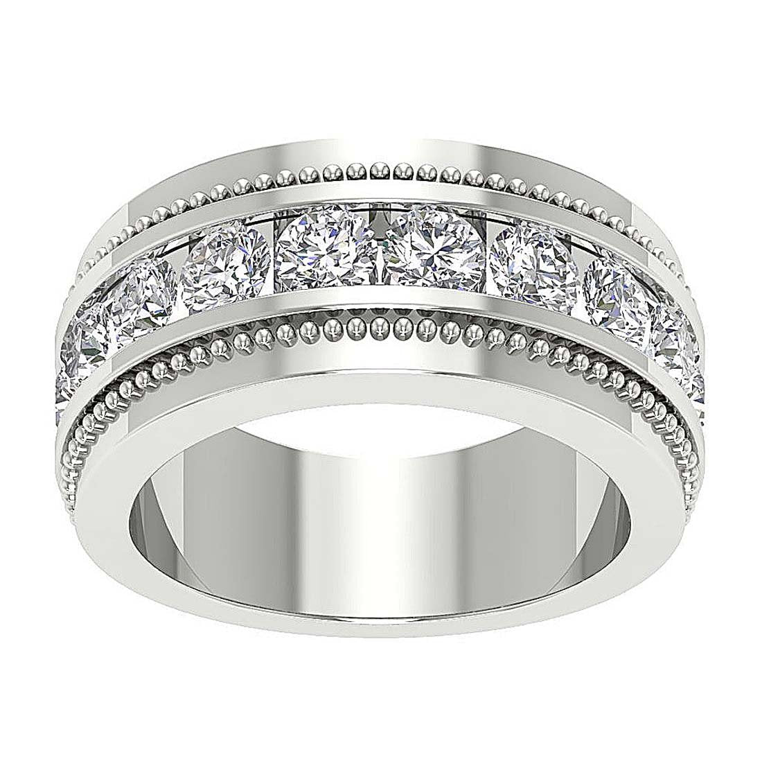 Mens Anniversary Ring SI1/I1 G 2.00Ct Round Diamond 14k Solid Gold Channel Set Width 10.00MM