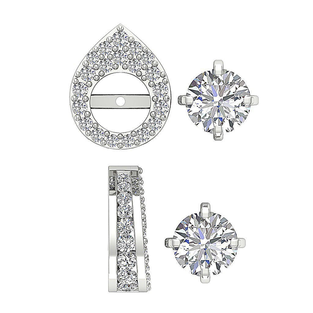 14k/18k Yellow Gold Round Diamond I1 G 1.75Ct Removable Jacket Halo Solitaire Stud Earring 7.80MM