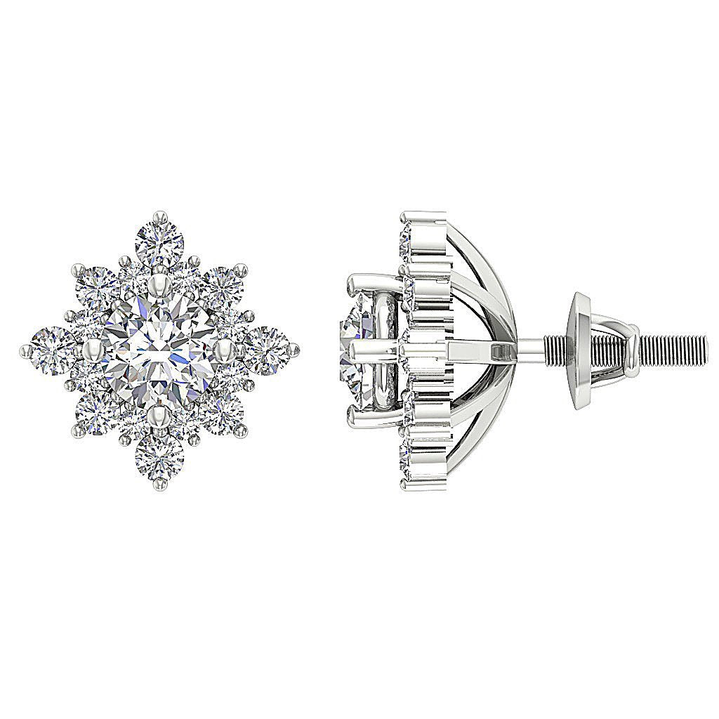 Designer Halo Solitaire Stud Earring 14k/18k Solid Gold Round Diamond SI1 G 1.80Ct